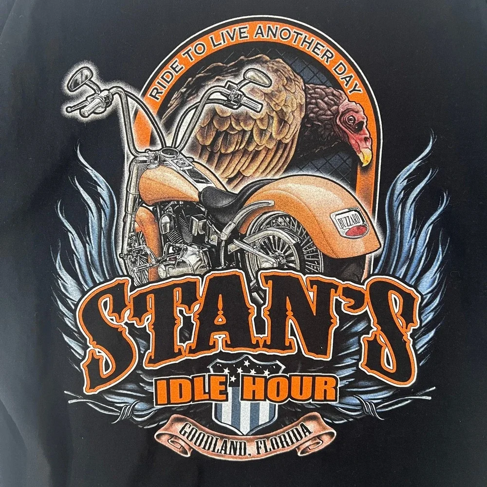 Harley Davidson Stan's Idle Hour Florida Black Biker Tee Graphic Shirt Wings XL - Picture 5 of 9